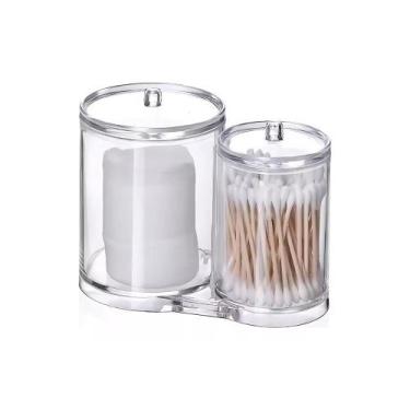 Imagem de Porta Algodão E Cotonete Acrílico Organizador Duplo Multiuso Maquiagem