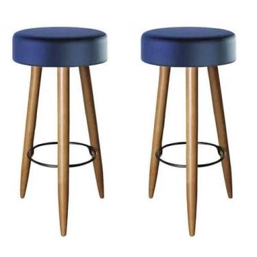 Imagem de Combo Banqueta Alta 02 Uni Suede ul Marinho Pés Palito - Decore.Com
