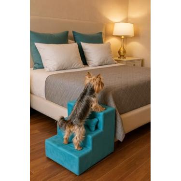 Imagem de Escada Escadinha para Pet 3 Degraus Gato e Cachorro Ideal Sofá, Cama Espumada (com Osso incluso) - Azul - JRC Móveis