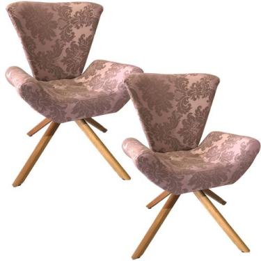 Imagem de Kit Duas Poltronas Elegance Base Giratória Ferro e Madeira Jacquard Ro