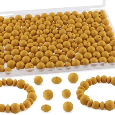 Imagem de Kovict 200 contas de silicone mistas de 12 mm e 15 mm para fabricação de chaveiros, contas de silicone de lentilha de 12 mm para canetas, pulseira, colar, artesanato DIY (amarelo mostarda)