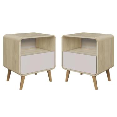Imagem de Kit Conjunto 02 Mesas de Cabeceira Canto Curvo com Nicho 01 Gaveta e P