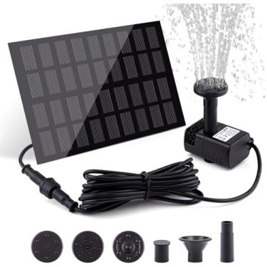 Imagem de Bomba de fonte solar para banho de pássaros, com painel solar separado, bomba de água solar atualizada de 2 W com cabo de 3 m de comprimento e 4 bocais para banho de pássaros, lagoa ao ar livre, pátio jardim e tanque de peixes (preto)