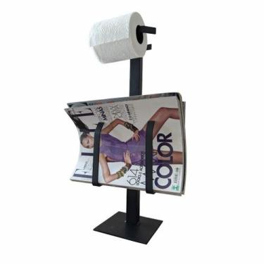 Imagem de Suporte Papel Higiênico Chão Revisteiro Preto Fosco - Belolar