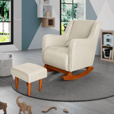 Imagem de Poltrona Amamentação C / Balanço Cadeira Descanso Aquila Com Puff Linho