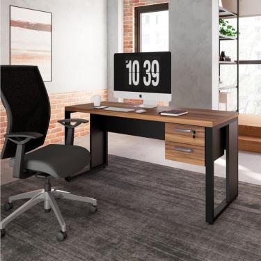 Imagem de Mesa para Escritório Diretor Retangular com Gaveteiro Suspenso com Chave Nogal Sevilha/Preto