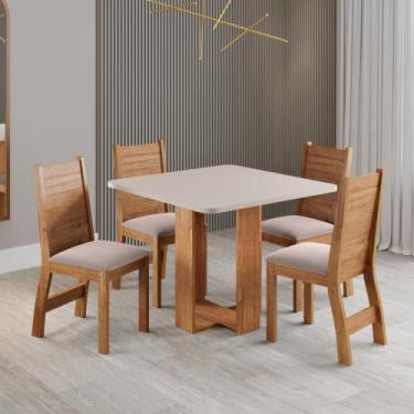 Imagem de Mesa Quadrada 90x90 Sala de Jantar Oasis + 4 Cadeira Agatha Estofado e