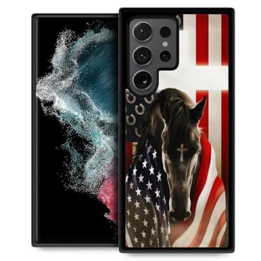 Imagem de TnXee Compatível com Samsung Galaxy S24 Ultra, capa protetora antiderrapante e à prova de choque com bandeira dos EUA Stallion Cross para homens, borracha de silicone macia + capa traseira rígida de