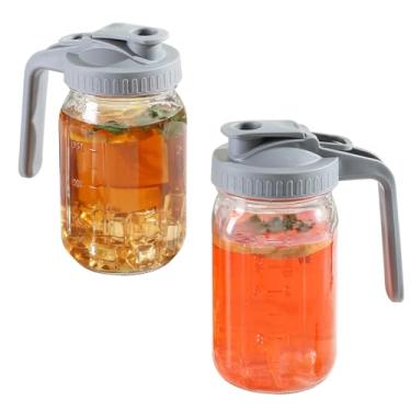 Imagem de OMNISAFE Jarra de vidro com tampa de bico de despejo, jarro de leite materno para chá gelado, café frio, água de geladeira, sucos, recipiente de armazenamento à prova de vazamento (pacote com 2