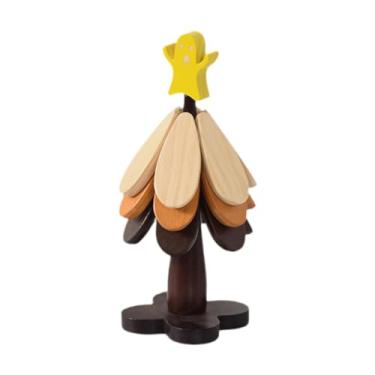 Imagem de Fenteer 3x Tapete isolante de madeira para mesa, centro de mesa, arte em árvore, antiderrapante, resistente ao calor, jogo americano de madeira para, Fantasma Amarelo