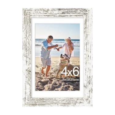 Imagem de decorUhome Porta-retrato 10 x 15 cm, exiba imagens de 9 x 12 cm com tapete ou 10 x 15 cm sem tapete, moldura de parede e mesa, branco envelhecido, 1 pacote