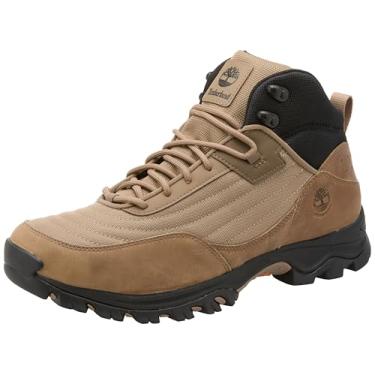 Imagem de Timberland Bota de caminhada masculina Mt. Maddsen média com cadarço impermeável, malha bege média, tamanho 38