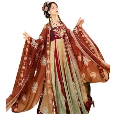 Imagem de Hanfu Dress Women Chinese Ancient Hanfu Carnival Cosplay Costume Summer Hanfu Green&Red Dress Extra Large Size (Red set, Weight 75-130kg)