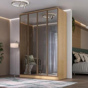 Imagem de Guarda Roupa 1,60m c/ 4 Portas Reflecta e LED 100% MDF - Mambel Q, Olm
