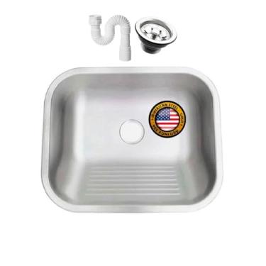 Imagem de Tanque Inox Lavanderia 50X40x23 Fosco Acetinado - Sobrepor E Embutir + Válvula + SiFão