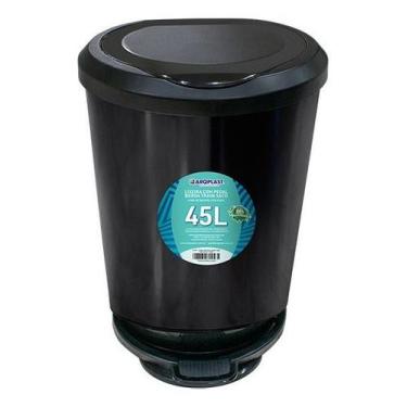 Imagem de Lixeira com Pedal Borda Trava Saco Preta 45 Litros Arqplast