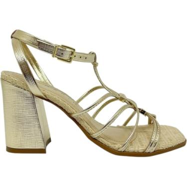 Imagem de Sandália Feminina Casual Social Dia a Dia Passeio com Detalhes Metalizados Salto Médio Grosso Ramarim 2541204