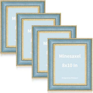 Imagem de Minesaxel Moldura azul exclusiva de 20 x 25 cm, moldura de vidro real HD, divertida, vintage, 20 x 25, borda dourada com cavalete para mesa e exibição de parede, pacote com 4