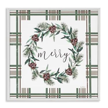 Imagem de Stupell Industries Merry Wreath on Green Plaid White Framed Giclee Art Design por Elizabeth Tyndall, 61 x 61 cm