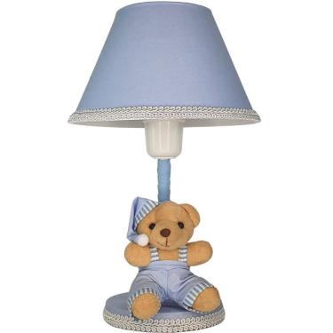Imagem de Abajur Infantil Bebê Quarto Criança Azul Soneca Urso Bege