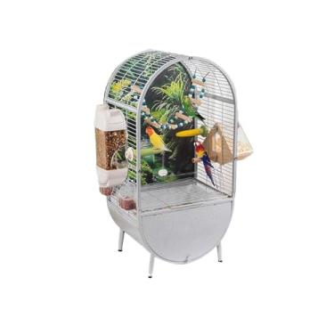 Imagem de Gaiola de pássaro gaiola de papagaio grande ecológica especial casa fácil de limpar gaiola de vôo de villa de luxo (branco cinza claro)