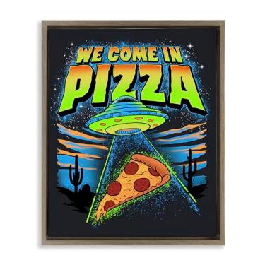 Imagem de Stupell Industries We Come In Pizza Aliens Brown Framed Floater Canvas Wall Art Design por Jedco Brands, Inc., 21 x 17