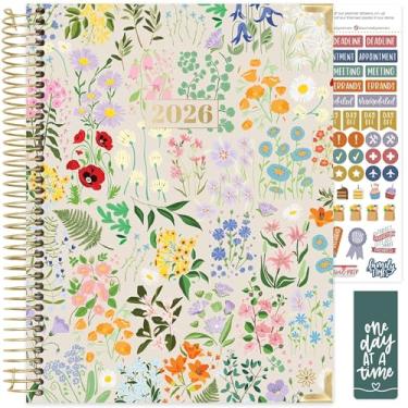 Imagem de bloom daily planners HARDCOVER Agenda Agenda 2026 (janeiro a dezembro) - 21,6 cm x 28 cm Livro organizador de agenda semanal e mensal com adesivos e abas - festa no jardim, bege