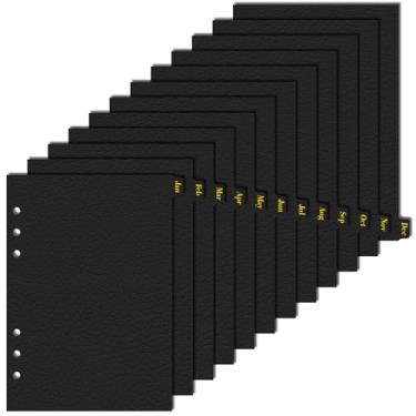Imagem de Divisórias de cartão de papel A5 texturizadas de couro, 6 furos, anel, índice, divisória para fichário de viagem, cadernos, plano de diário (12 abas mensais)
