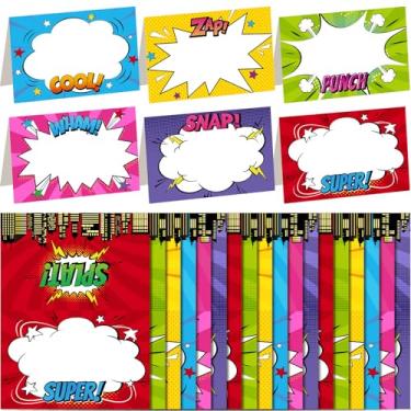 Imagem de Honoson 48 peças de cartões de lugar com tema de herói para mesa e barraca de 11 x 7 cm, placa de nome para mesa em branco para volta às aulas, graduado, chá de bebê, chá de casamento, festa de