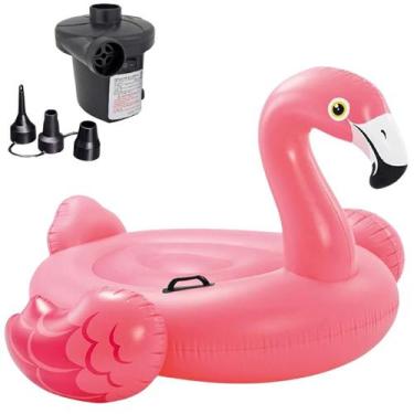 Imagem de Boia bote inflável flamingo infantil + bomba elétrica - Intex, 220V