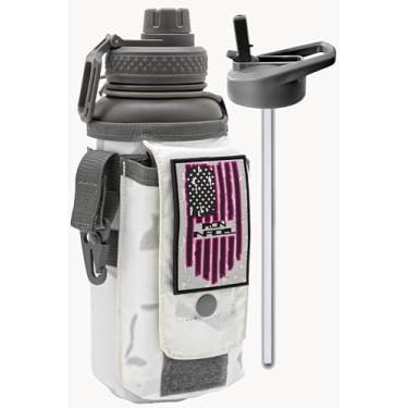 Imagem de Garrafa Iron Infidel Battle Bottle 1 L, térmica, com tampa de canudo e tampa chug, cantil em aço inoxidável, inclui suporte resistente e removível para chaves, carteira e telefone (Arctic Camo)