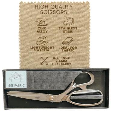Imagem de ISEE FABRIC Tesoura De Costura 8,5'' X 10"" Lâmina Aço Inoxidável Grossa, Profissional Para Tecidos E Roupas, Alfaiataria Com Cabo Liga Zinco, Prata Fosca - Comprimento Corte 4 1/4"