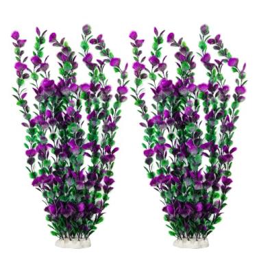 Imagem de Plantas de aquário de 51 cm de altura – decorações artificiais grandes de aquário realistas, 2 peças de plantas de plástico para aquários de água doce/salgada, duráveis e seguras para aquários de água