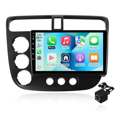 Imagem de 2 + 64G Android 14 Double Din Estéreo para carro para Honda Civic 2000-2005 com rádio sensível ao toque de 9 polegadas embutido sem fio Carplay/Android Auto/GPS/Bluetooth/FM/AUX-in/controles de