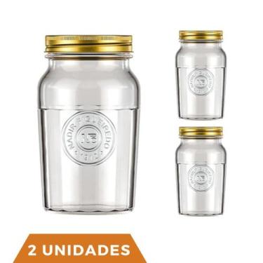 Imagem de 2 Potes Vidro Americano Rosca Alimento 1Litro Vintage Nadir - NADIR FI