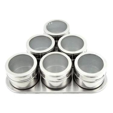 Imagem de Porta Condimento Inox Magnético 6 UN Tempero Imã Geladeira - B2T