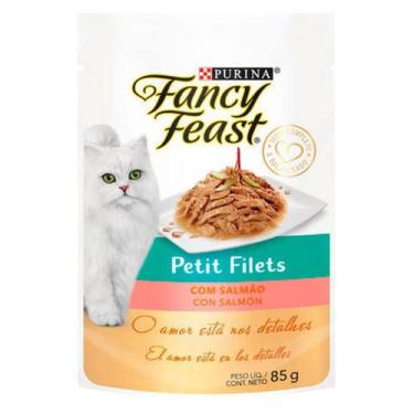 Imagem de Racão Úmida Purina Feast Sachê Petit Filets Gatos Adult 85 G, Salmão, 
