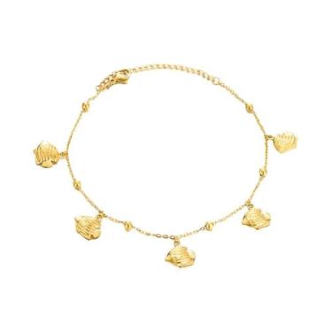 Imagem de Pulseira De Concha De Estrela Do Mar Dourada Para Mulheres Em Aço Inox
