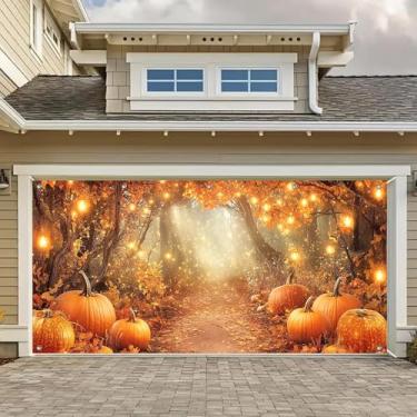 Imagem de HOMETITUTE Banner de porta de garagem de outono 4 x 1,8 m Encantado outono floresta caminho abóbora pano de fundo banners para exterior interior capa de porta de outono cobertura de parede de garagem