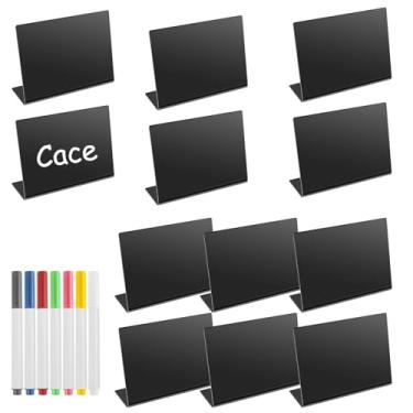 Imagem de 12 peças de mini placa de quadro-negro, placa de PVC para quadro-negro, placa de mesa de buffet reutilizável em forma de L, placas de mesa de etiqueta de alimentos pequenas para lousa para festa de