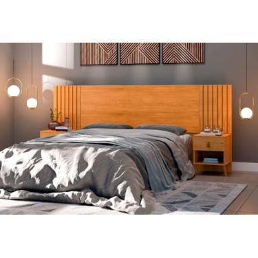Imagem de Cabeceira Box Casal Lady Ripado com Criados Embutidos, 140-160 cm, Madeira Natural, Design Moderno (Cedro Nature)