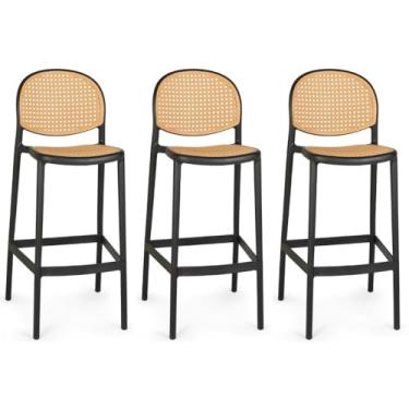 Imagem de Kit 3 Banqueta Alta com Encosto Roma em Polipropileno Cozinha/bancada - Preto