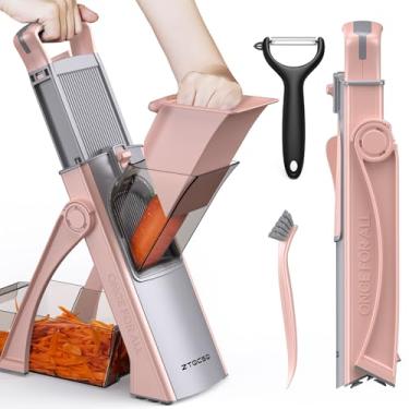 Imagem de ZTQCSQ 2025 [Tudo em 1] Versão atualizada Fatiador Mandoline seguro para cozinha, espessura ajustável. Fatiador de vegetais, bandolina de preparação rápida, lâmina destacável, com escova de limpeza