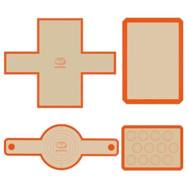 Imagem de Conjunto de tapete de silicone para assar, tapete de cozimento reutilizável, antiaderente, tapetes de silicone seguros para alimentos para assar, assadeira de forno para fazer biscoitos, macarrão, pão