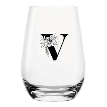 Imagem de YJXIN Taça de vinho engraçada sem haste A-Z monograma presentes para homens, mulheres, amigos, Sra. Amante do alfabeto de vinho, presentes exclusivos de aniversário para mulheres 500 ml (letra V