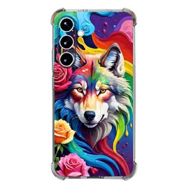 Imagem de Beaucov Capa para Galaxy S25 FE, pintura colorida de arco-íris com rosas de lobo capa à prova de choque TPU proteção de corpo inteiro resistente a arranhões para Samaung Galaxy S25 FE