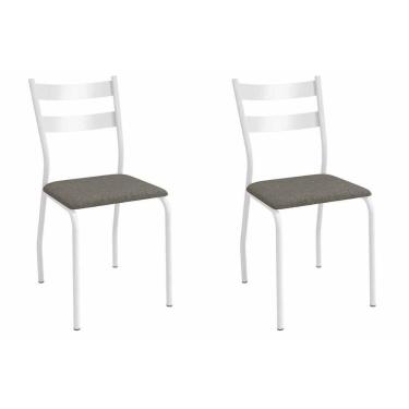 Imagem de Cadeira de Cozinha Bali 2C141BR Aço Kit 2 Un Branco/Linho Escuro - Kappesberg
