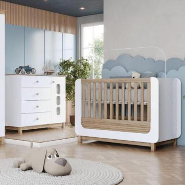 Imagem de Conjunto Quarto de Bebê Berço e Cômoda Aconchego Branco/Jequitibá - He