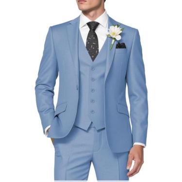 Imagem de Baile de casamento masculino Suit HUUTOE, azul empoeirado, slim fit, 3