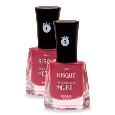 Imagem de Kit 2 Esmalte Risqué Diamond Gel Cor Hibisco Rosa 9,5ml